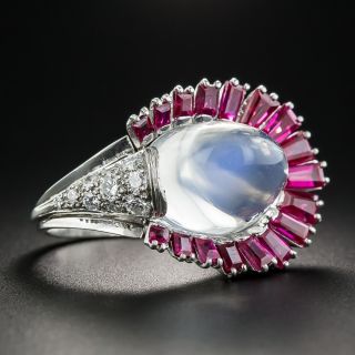 Retro Moonstone Ruby and Diamond Ring