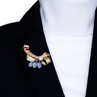 Retro Moonstone Two-Color Gold Pin and  Pendant