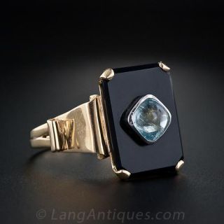 Retro Onyx and Aquamarine Ring