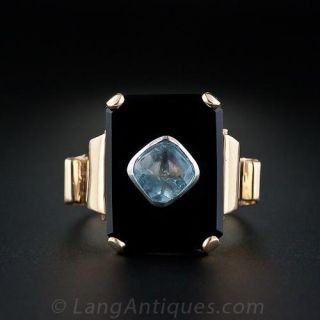 Retro Onyx and Aquamarine Ring