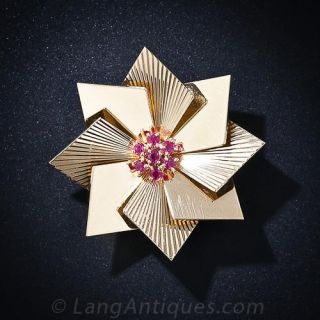 Retro Pinwheel Brooch and Earrings