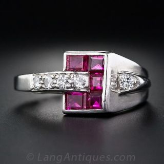 Retro Platinum Ruby and Diamond Ring