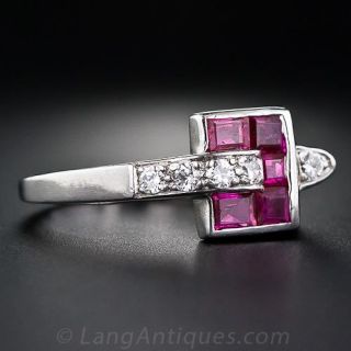 Retro Platinum Ruby and Diamond Ring