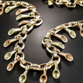 Retro Rose and Green Gold Fancy Link Fringe Necklace - 2
