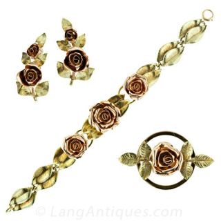 Retro Rose Bracelet  Earrings   Brooch Set Main View
