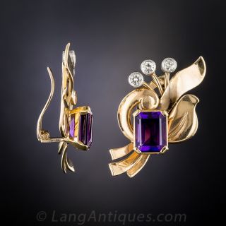 Retro Rose Gold, Amethyst and Diamond Earclips