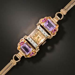 Retro Rose Gold Amethyst and Diamond Watch by MONARCH - 2