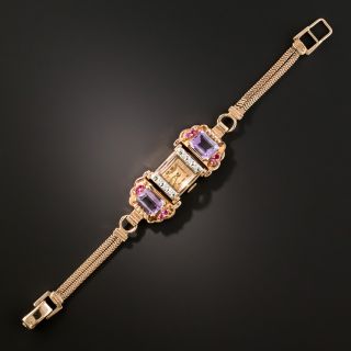 Retro Rose Gold Amethyst, Ruby and Diamond Watch 