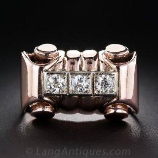 Retro Rose Gold and Diamond Ring - 1