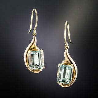 Retro Rose Gold Aquamarine Dangle Earrings - 1