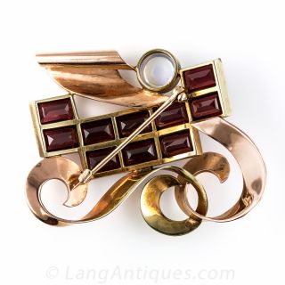 Retro Rose Gold, Garnet and Moonstone Pin