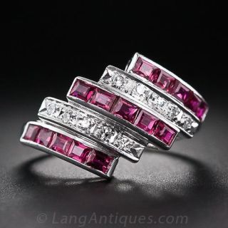 Retro Ruby and Diamond Barber Pole Ring - 1