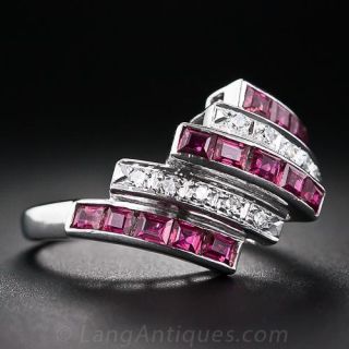 Retro Ruby and Diamond Barber Pole Ring