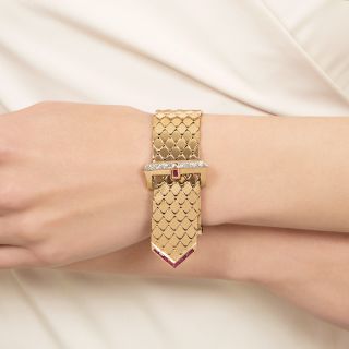 Retro Ruby and Diamond Belt Bracelet