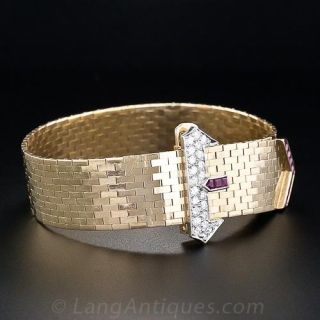 Retro Ruby and Diamond Belt Bracelet