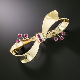 Retro Ruby and Diamond Bow Brooch - 2