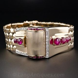 Retro Ruby and Diamond Bracelet 'Driver's' Watch - 1