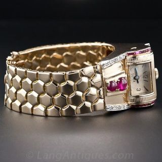 Retro Ruby and Diamond Bracelet 'Driver's' Watch
