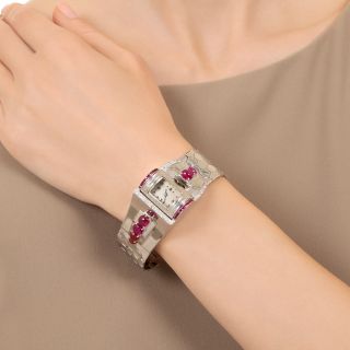 Retro Ruby and Diamond Bracelet Watch