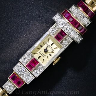 Retro Ruby and Diamond Bracelet Watch