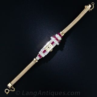 Retro Ruby and Diamond Bracelet Watch
