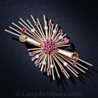 Retro Ruby and Diamond Brooch