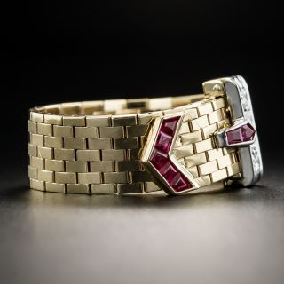 Retro Ruby and Diamond Buckle Ring