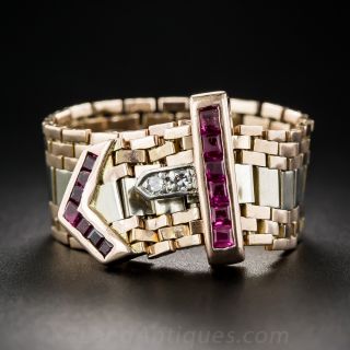 Retro Ruby and Diamond Buckle Ring