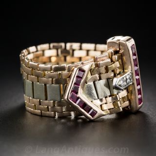 Retro Ruby and Diamond Buckle Ring