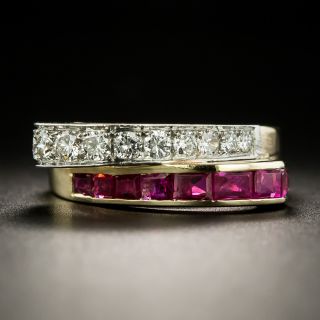 Retro Ruby and Diamond Bypass Ring - 3