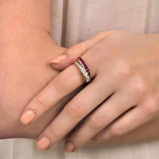 Retro Ruby and Diamond Bypass Ring