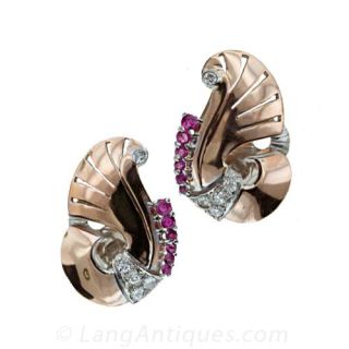 Retro Ruby Diamond Clip Earrings
