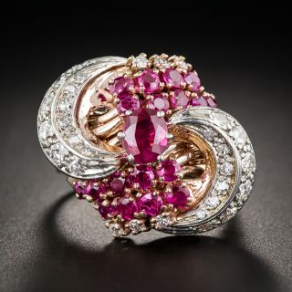 Retro Ruby and Diamond Cocktail Ring - 7