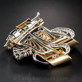 Retro Ruby and Diamond Double Clips/Brooch