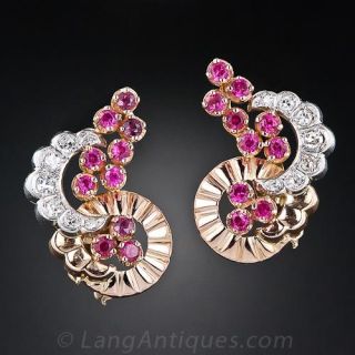 Retro Ruby and Diamond Earrings