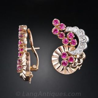 Retro Ruby and Diamond Earrings