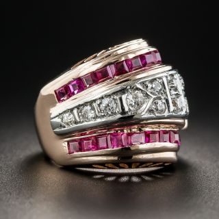 Retro Ruby and Diamond Pinky Ring