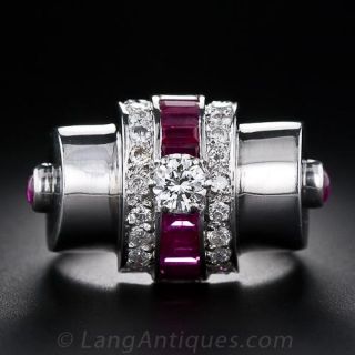 Retro Ruby and Diamond Ring