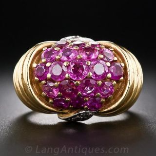 Retro Ruby and Diamond Ring in Yellow Gold - 1