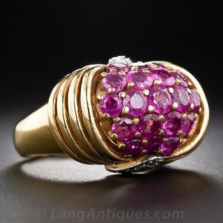 Retro Ruby and Diamond Ring in Yellow Gold