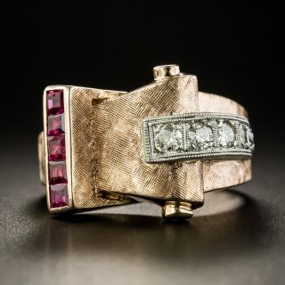 Retro Ruby and Diamond Rose Gold Ring - 2