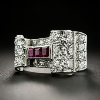 Retro Ruby and Diamond Scroll Ring - 1