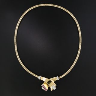 Retro Ruby and Diamond Serpentine Necklace