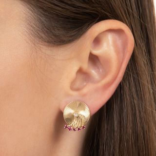 Retro Ruby and Diamond Spinner Earrings