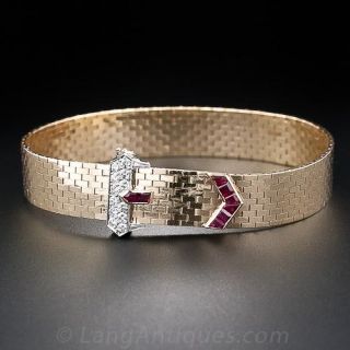 Retro Ruby Diamond Gold Necklace & Bracelet Suite