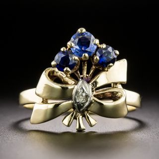 Retro Sapphire and Diamond Bow Ring - 2