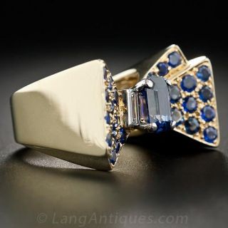 Retro Sapphire and Diamond Bow Ring 