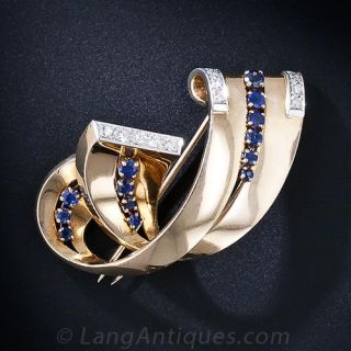 Retro Sapphire and Diamond Brooch - 2