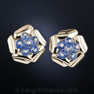 Retro Sapphire and Diamond Earrings