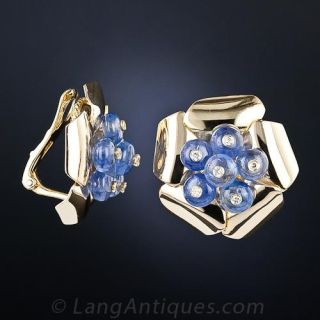 Retro Sapphire and Diamond Earrings